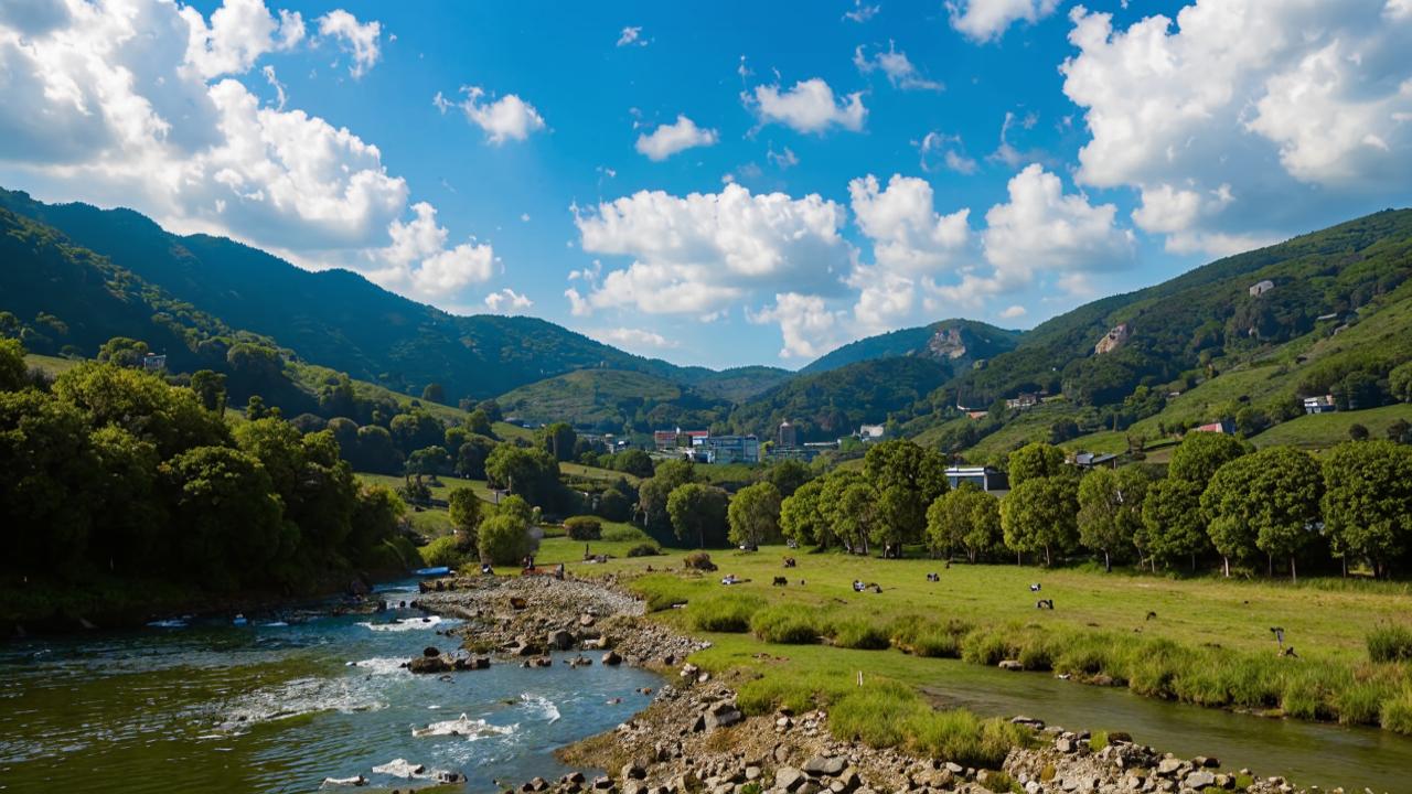 A mountain river in the village of Tib near a mineral spring