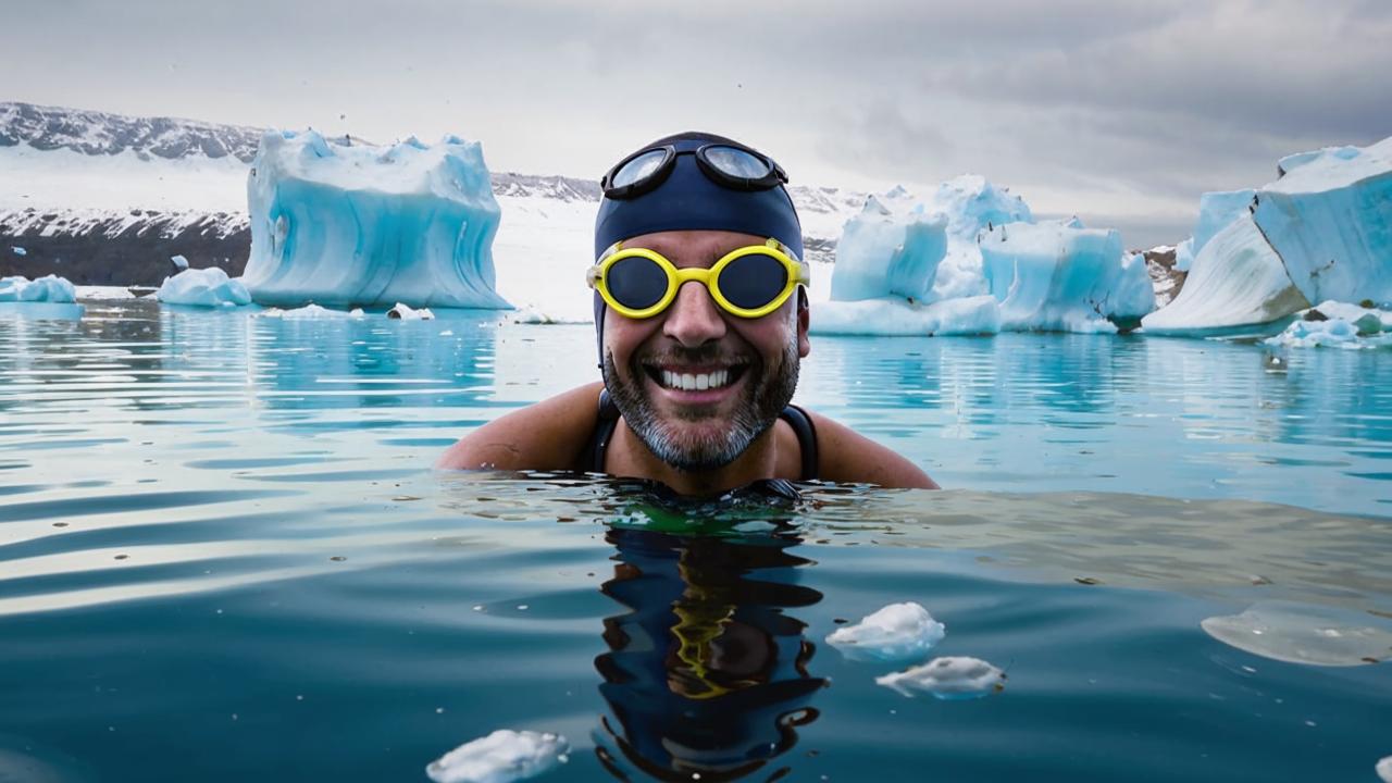 Lewis Pugh swam in the waters of Antarctica.