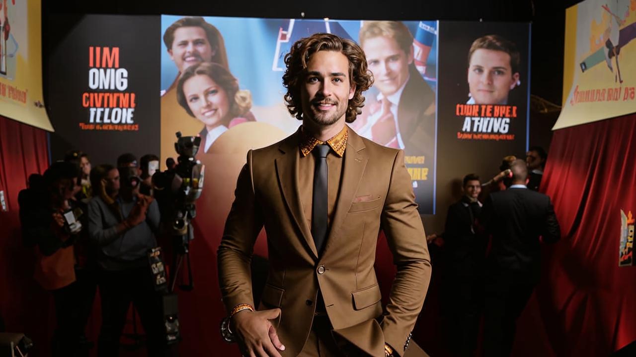 Actor Michael Angarano in a chocolate jacket.