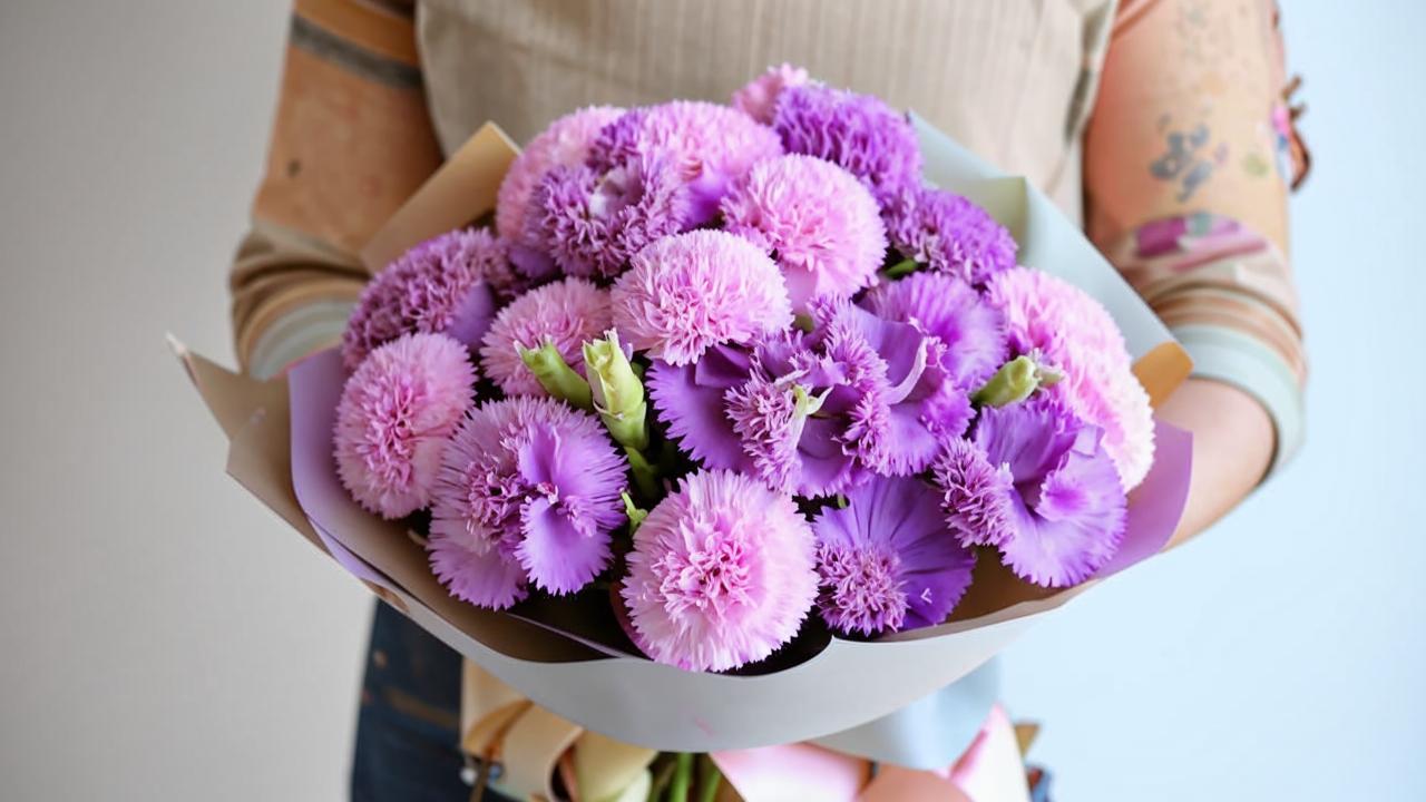 Bouquet of pink and purple dianthus 