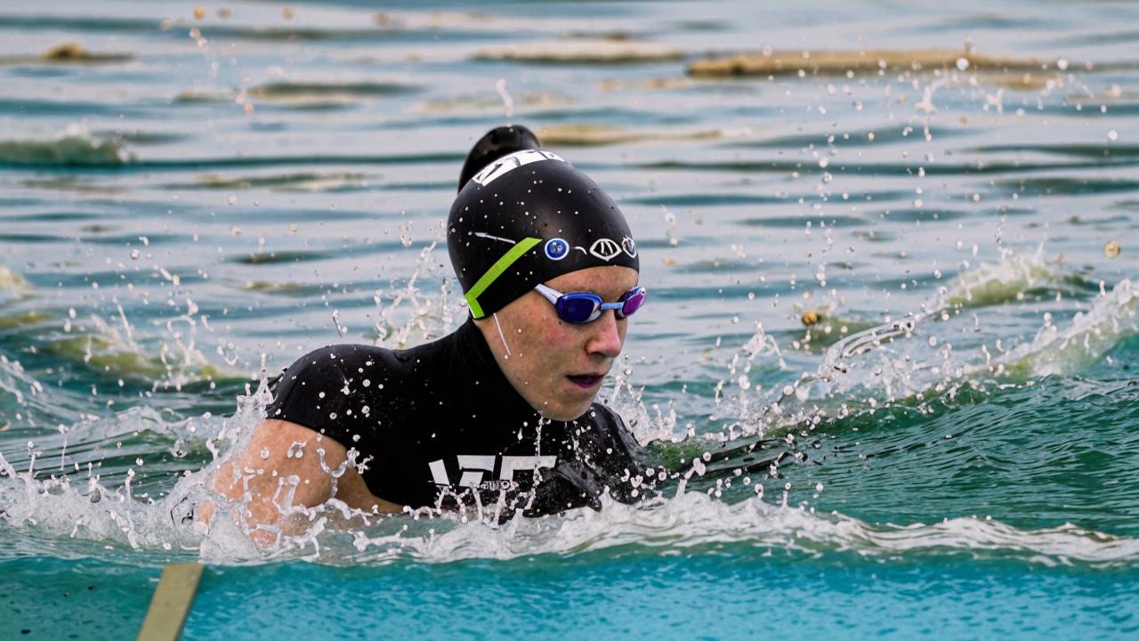 A triathlete during a swim